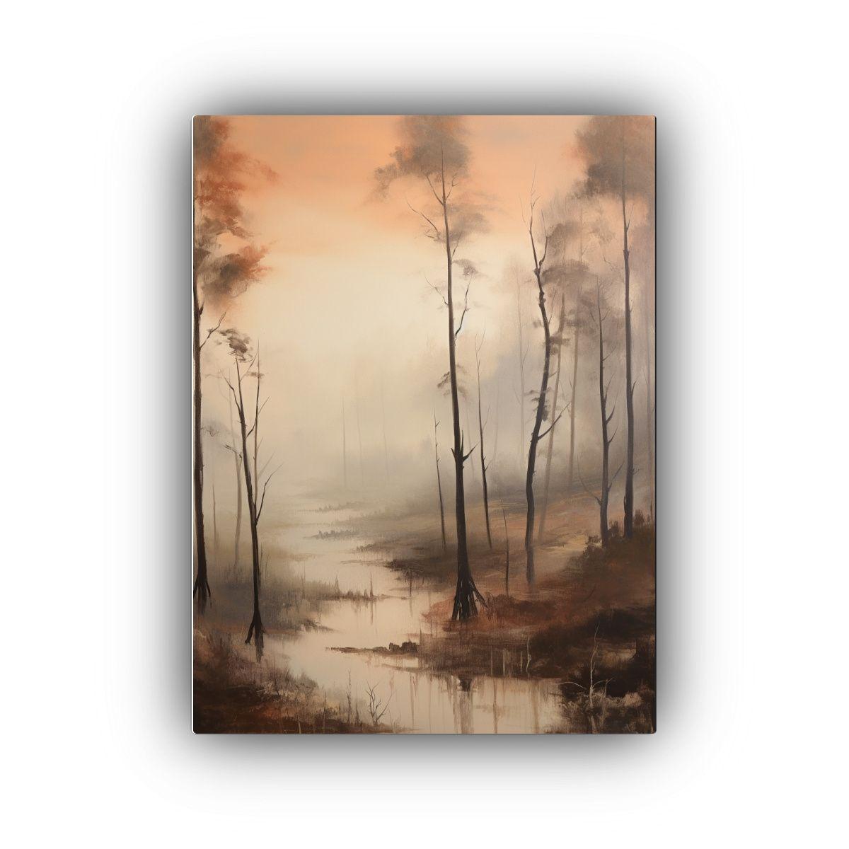 Paisaje Neblinoso En Color Beige En Lienzo 50x65cm-0