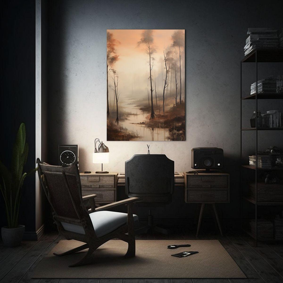 Paisaje Neblinoso En Color Beige En Lienzo 50x65cm-2