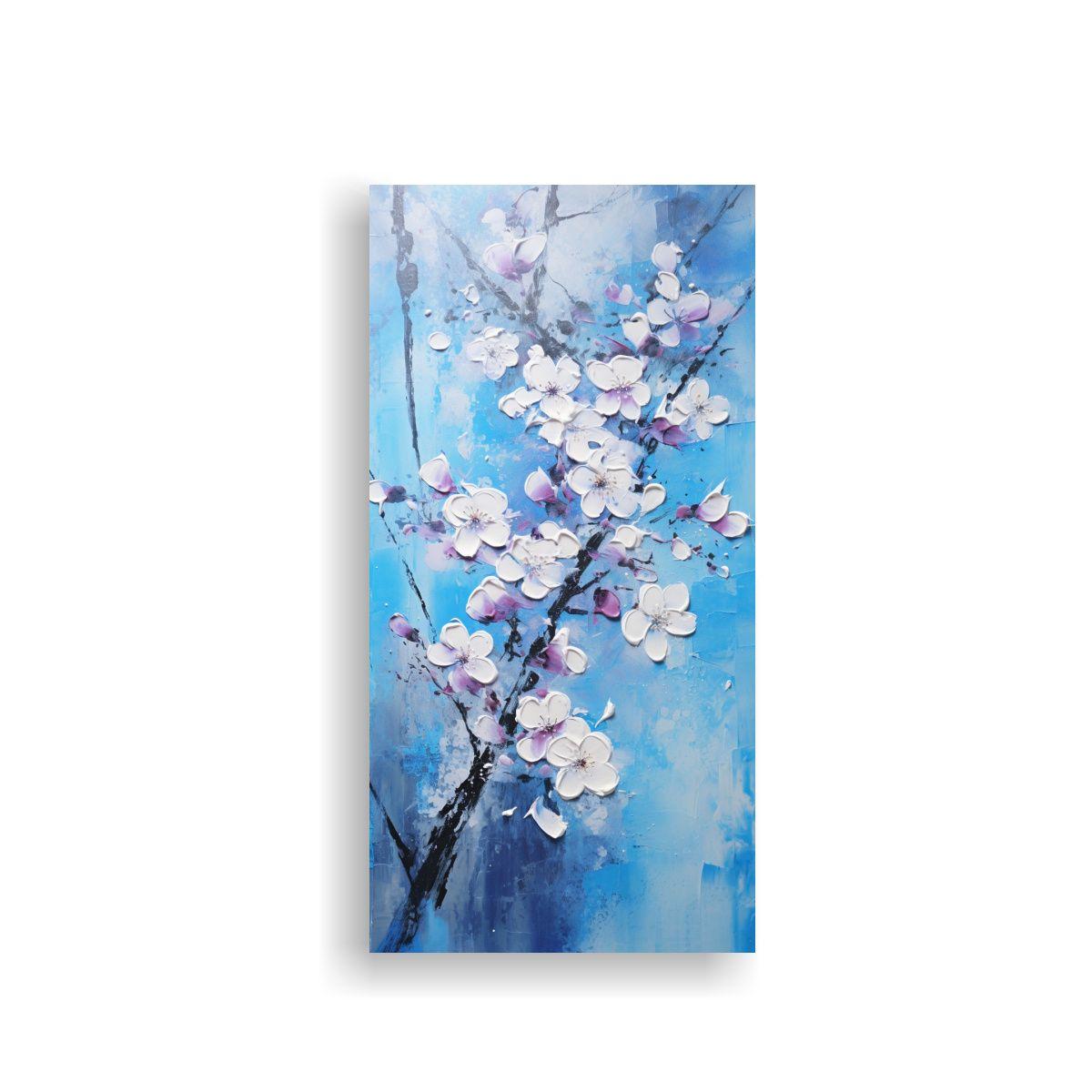 Pintura Luminosa Flores De Cerezo Azules En Lienzo 30x60cm-0