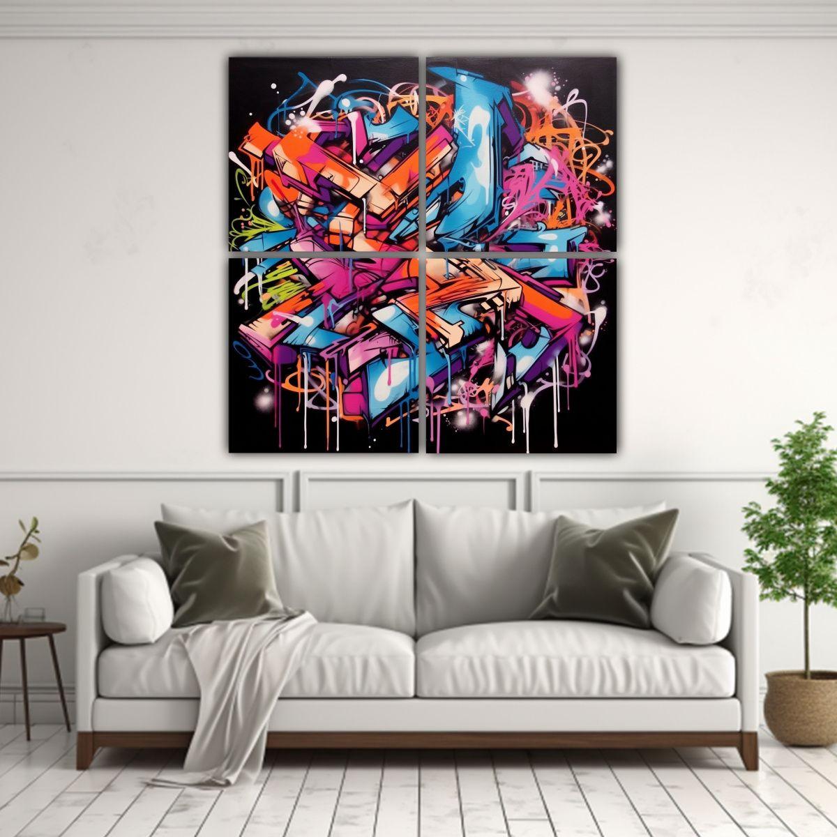 Cuatro Lienzos De Tela Diseño Pop Art Estilo 160x160 Cm-2