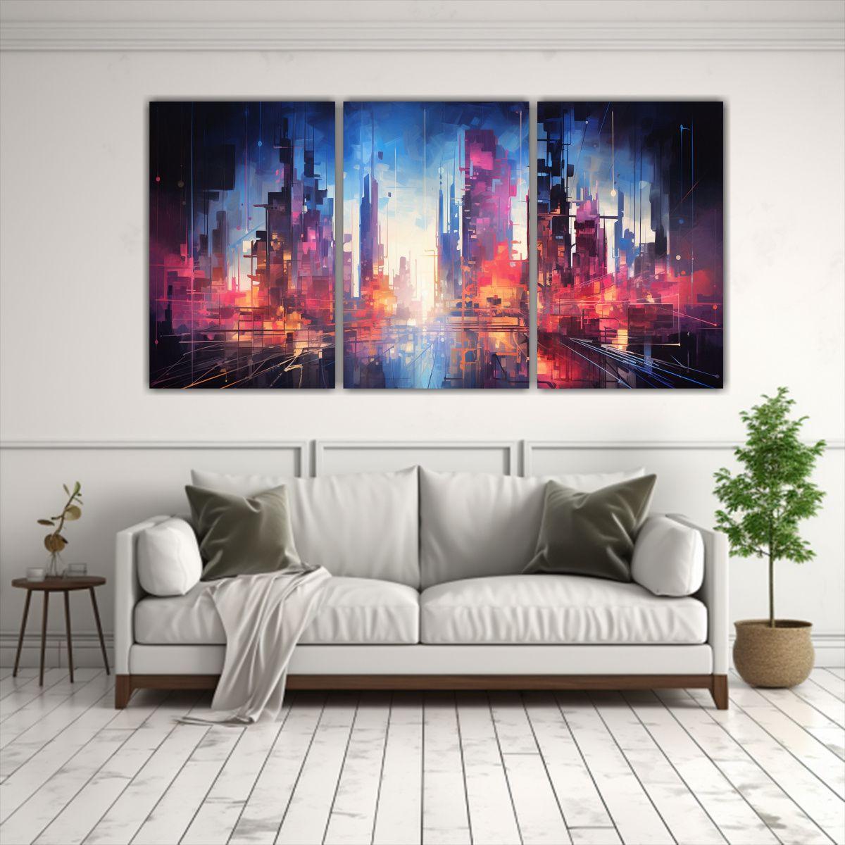 Pintura Decorativa De Ciudad Al Anochecer En Tela 240x120 Cm-2