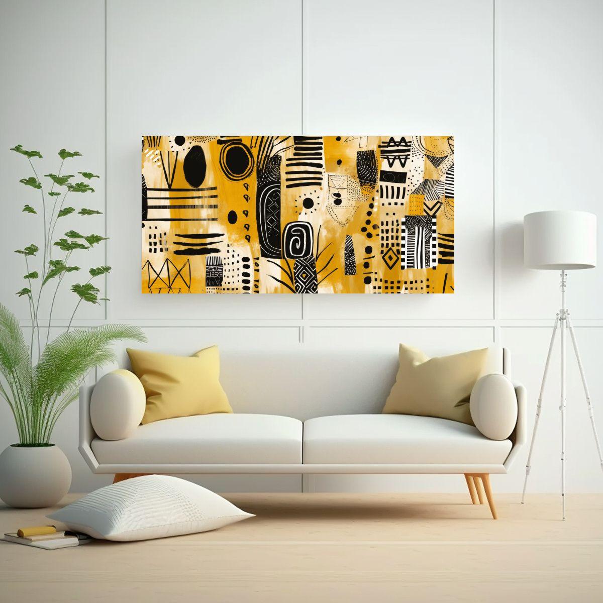 Cuadro De Expresión Amarillo Y Negro Con Diseño 140x70cm-2