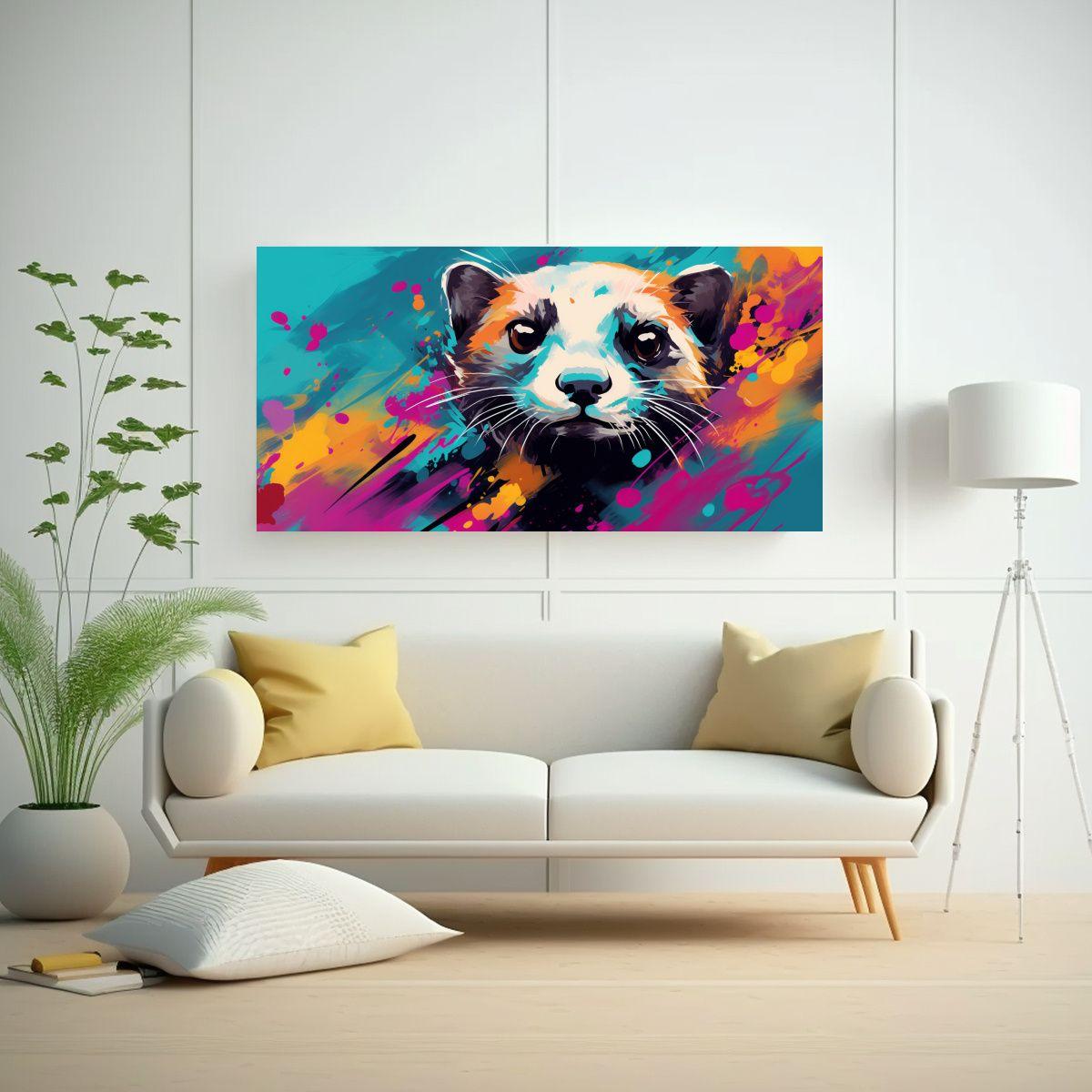 Cuadro De Ferret En Colores Vibrantes Y Turquesa, 140x70cm-2