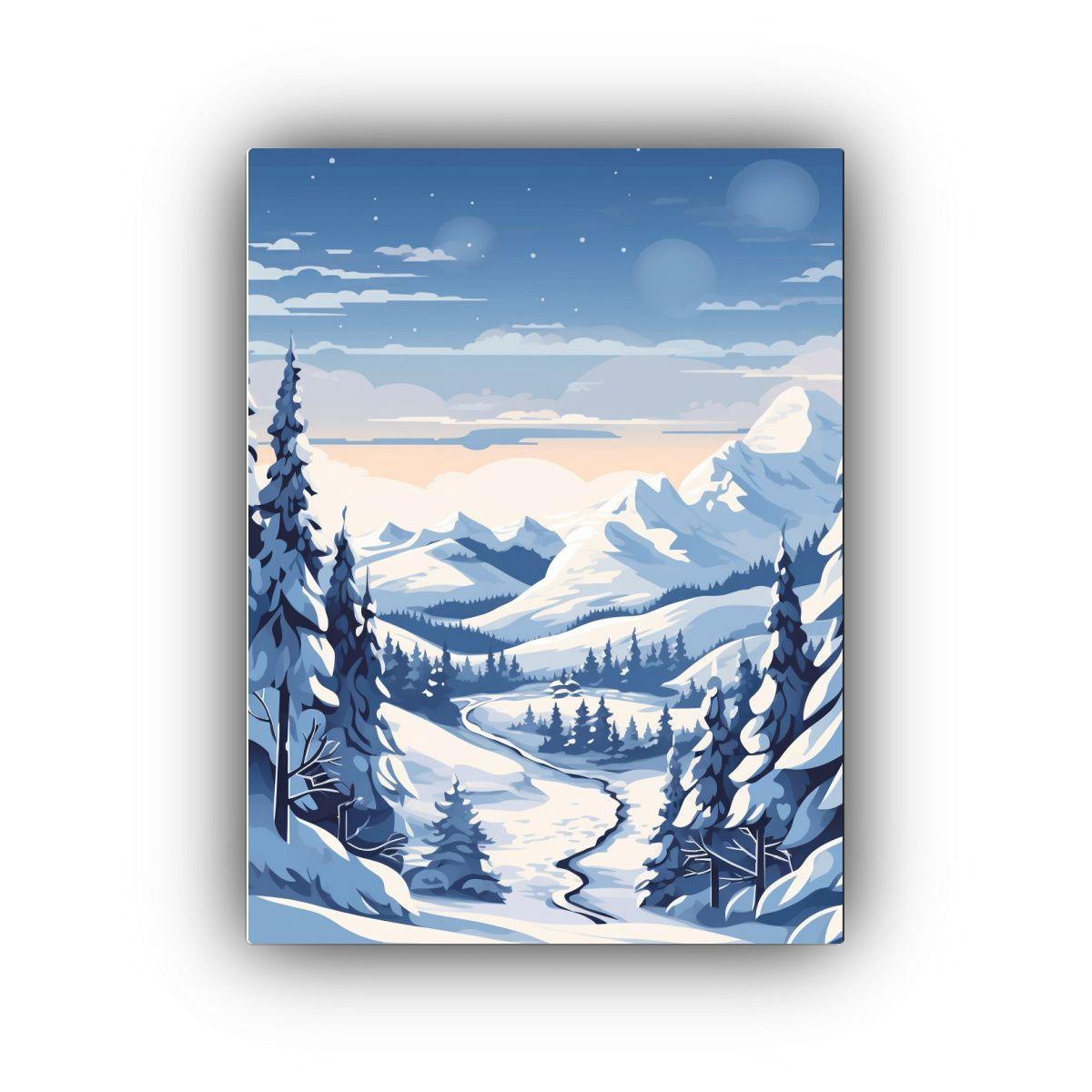 Paisaje Invernal De Montañas Estrelladas En Lienzo De Tela 60x90cm-0