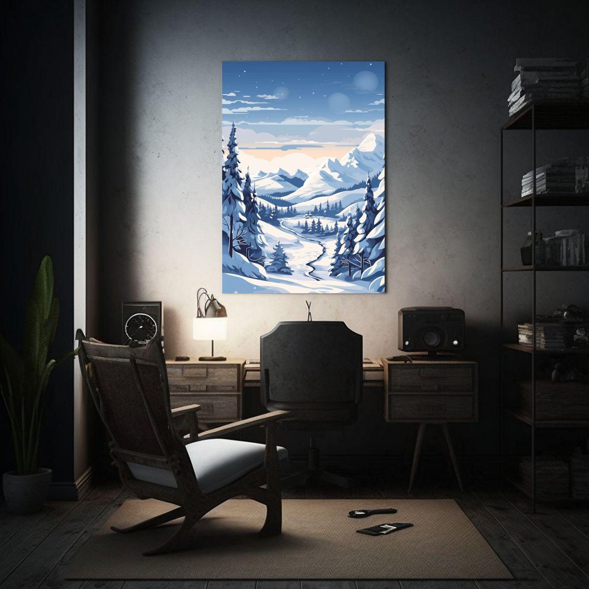 Paisaje Invernal De Montañas Estrelladas En Lienzo De Tela 60x90cm-2