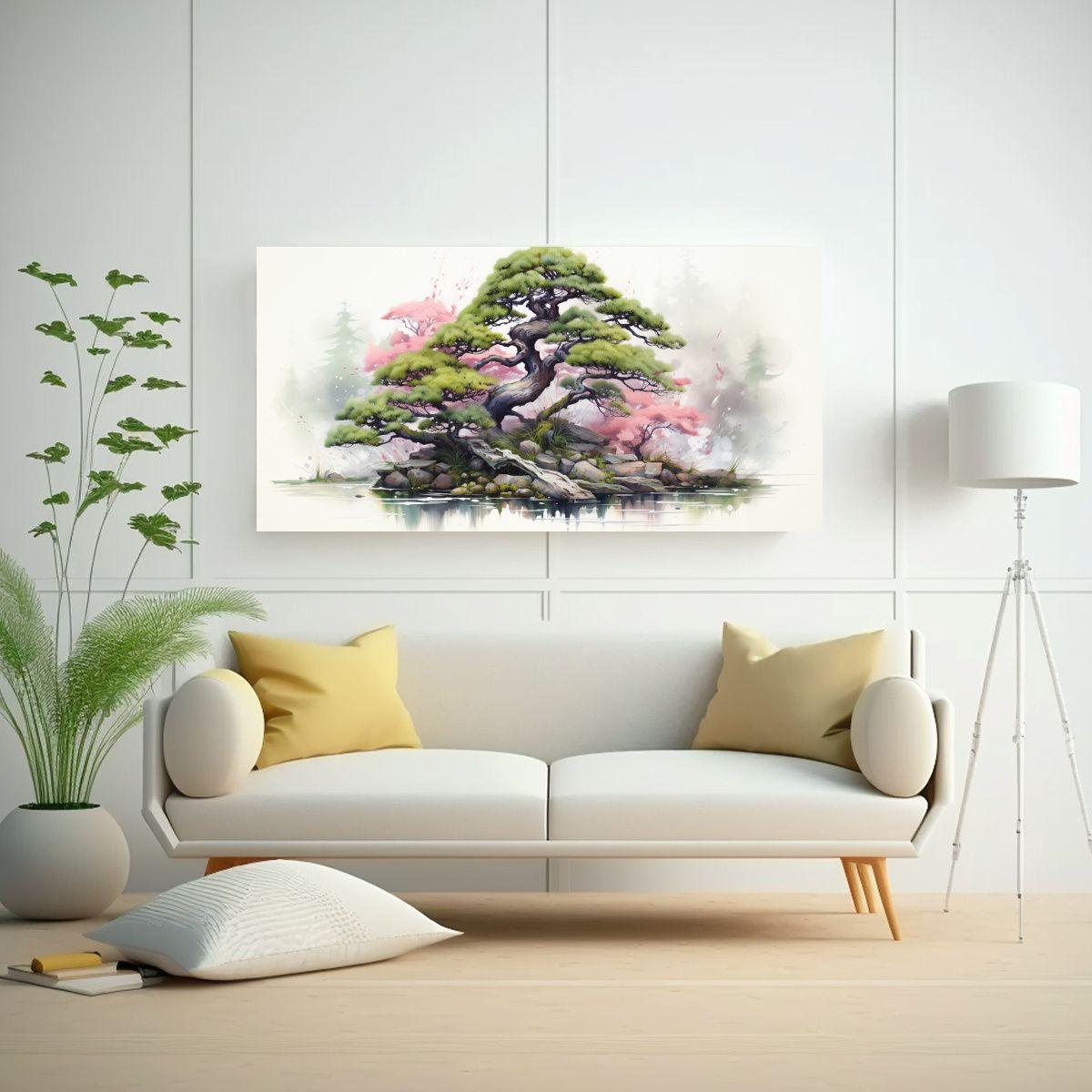 Cuadro Abstracto De árbol Bonsái En Tonos Verde 160x80cm-2