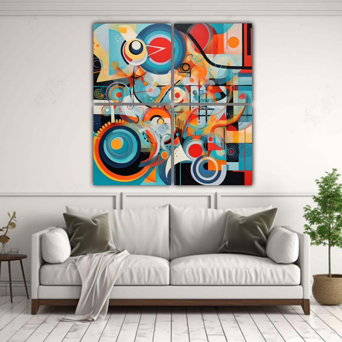 Pintura Abstracta Colorida Con Formas Para 140x140 Cm-2
