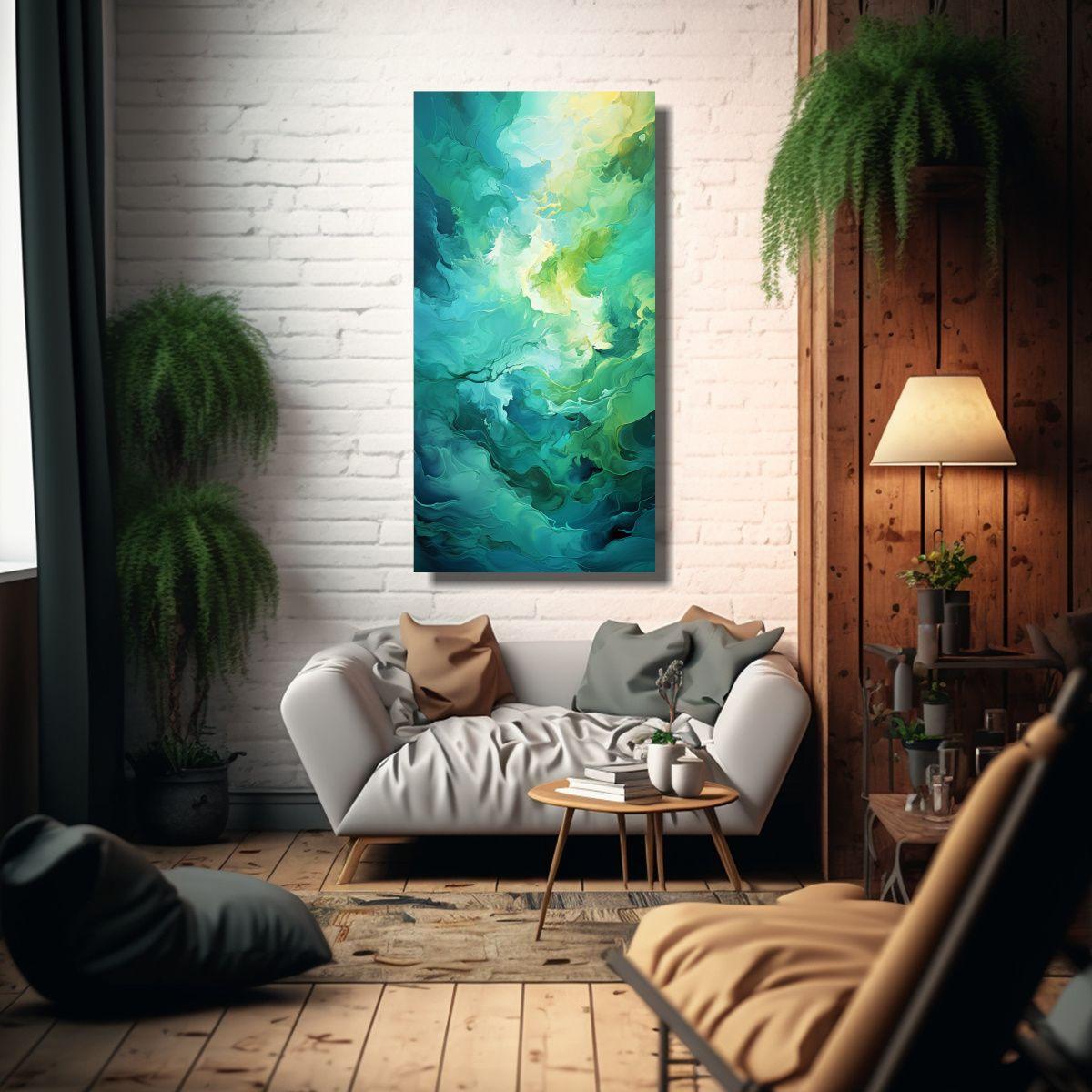 Cuadro Abstracto Exclusivo Pintura Verde Lienzo 80x160cm-2