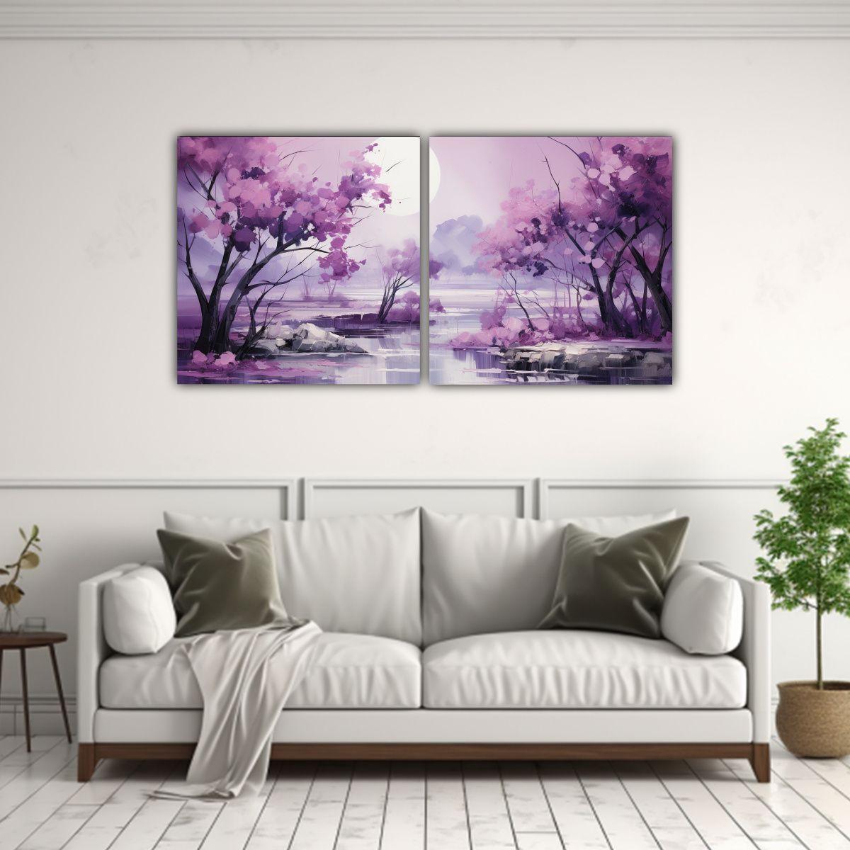 Pintura Abstracta De árboles En Plata Y Blanco, 100x50 Cm-2