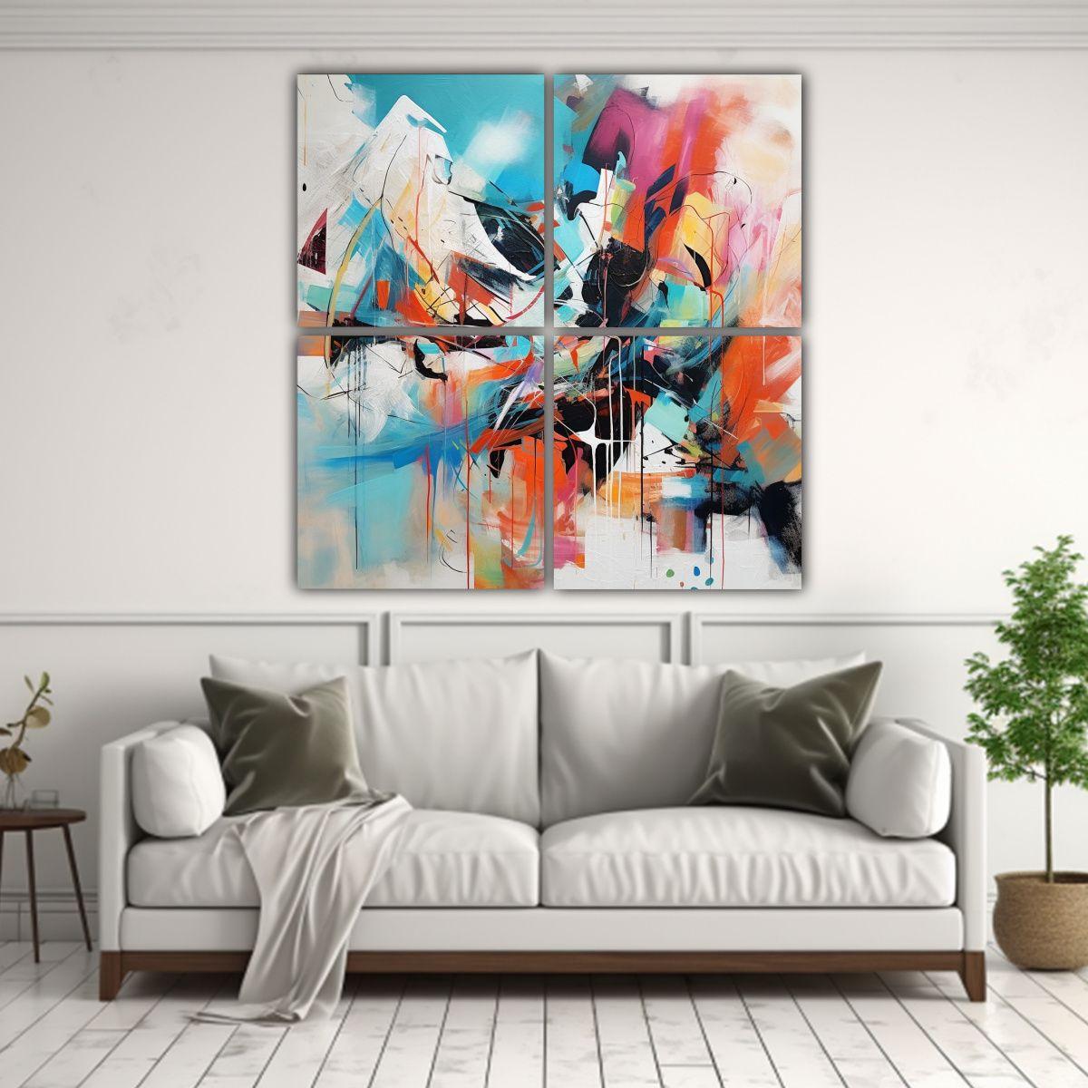 Pintura Abstracta En Cuatro Lienzos De 100x100 Cm-2