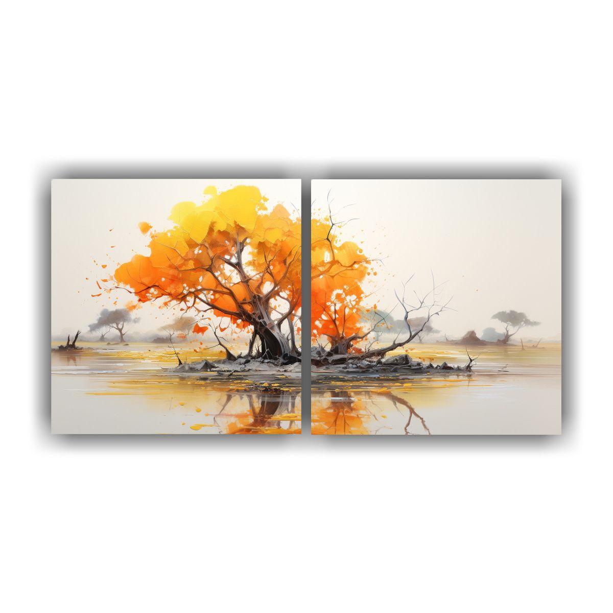 Pintura Abstracta En Colores Amarillo Y Naranja 100x50 Cm-0