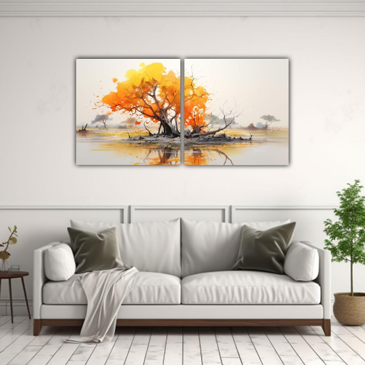 Pintura Abstracta En Colores Amarillo Y Naranja 100x50 Cm-2