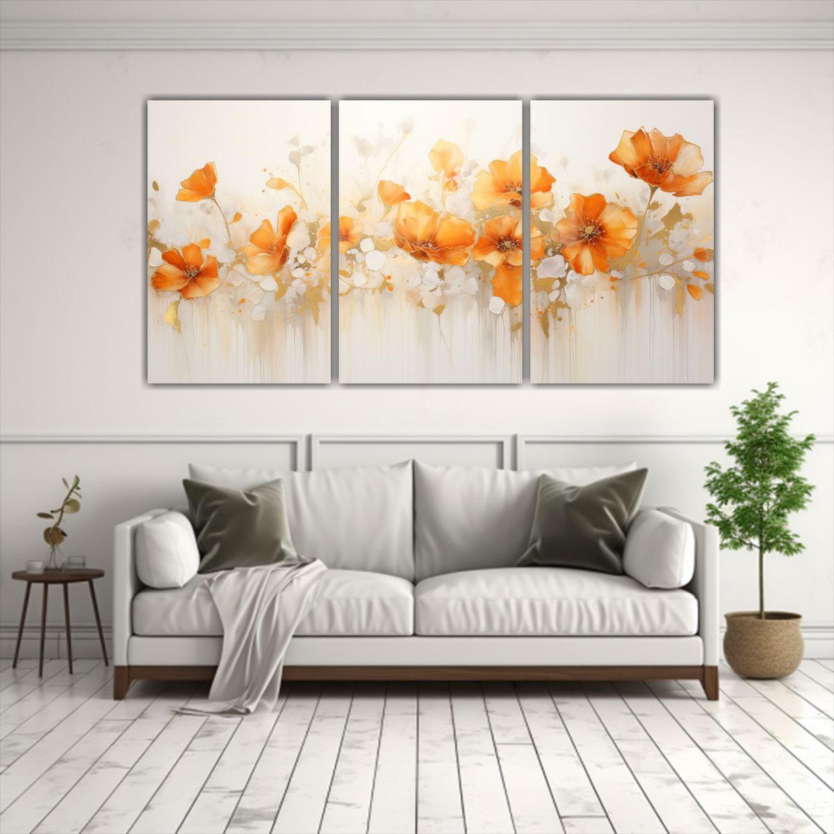 Tres Lienzos De Tela Composición Expresiva 120x60 Cm-2