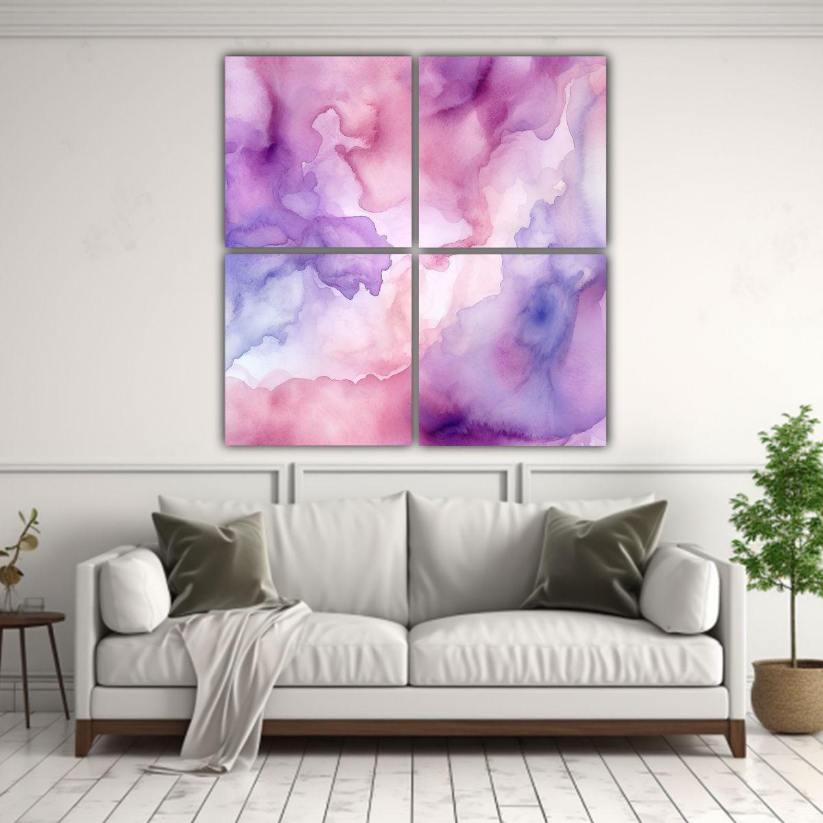 Cuadro De Arte Pared Mural Pastel Morado Y Rosa 180x180 Cm-2