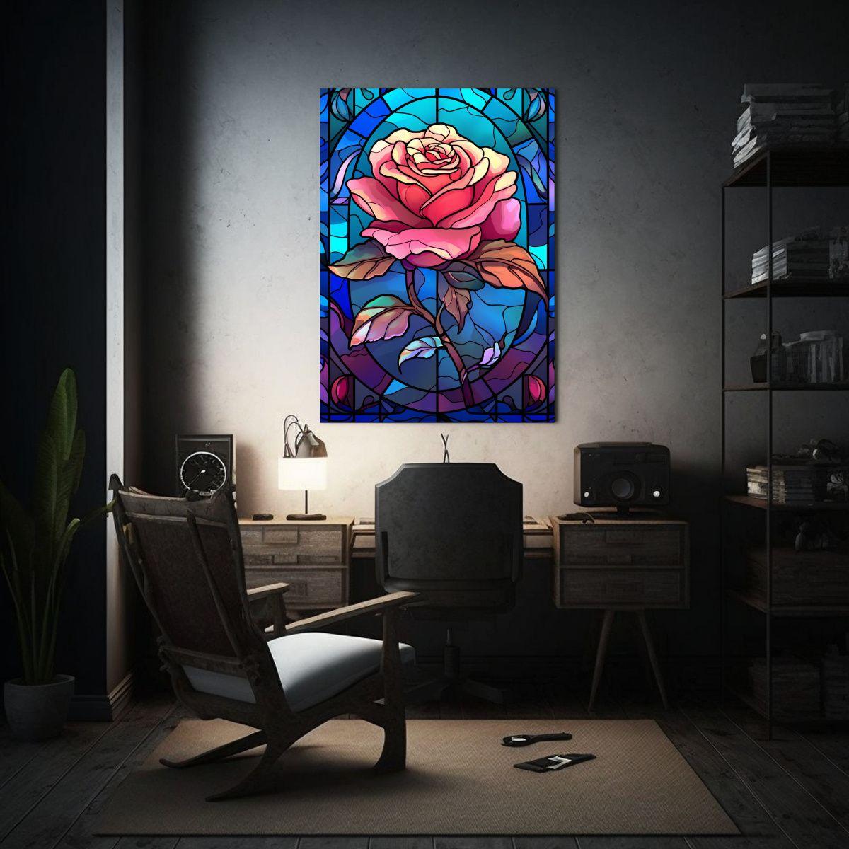 Dibujo Escena Vidriera Rosa Mágica Lienzo 30x40cm-2