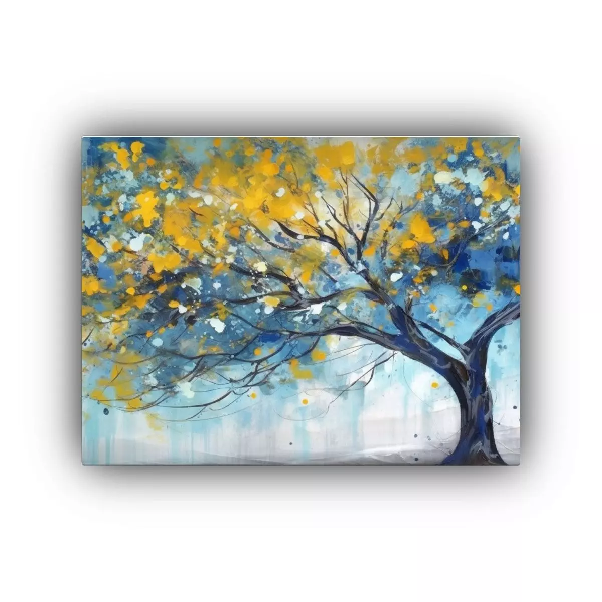 Cuadro Abstracto árbol Azul Amarillo Alta Resolución 45x30cm-0
