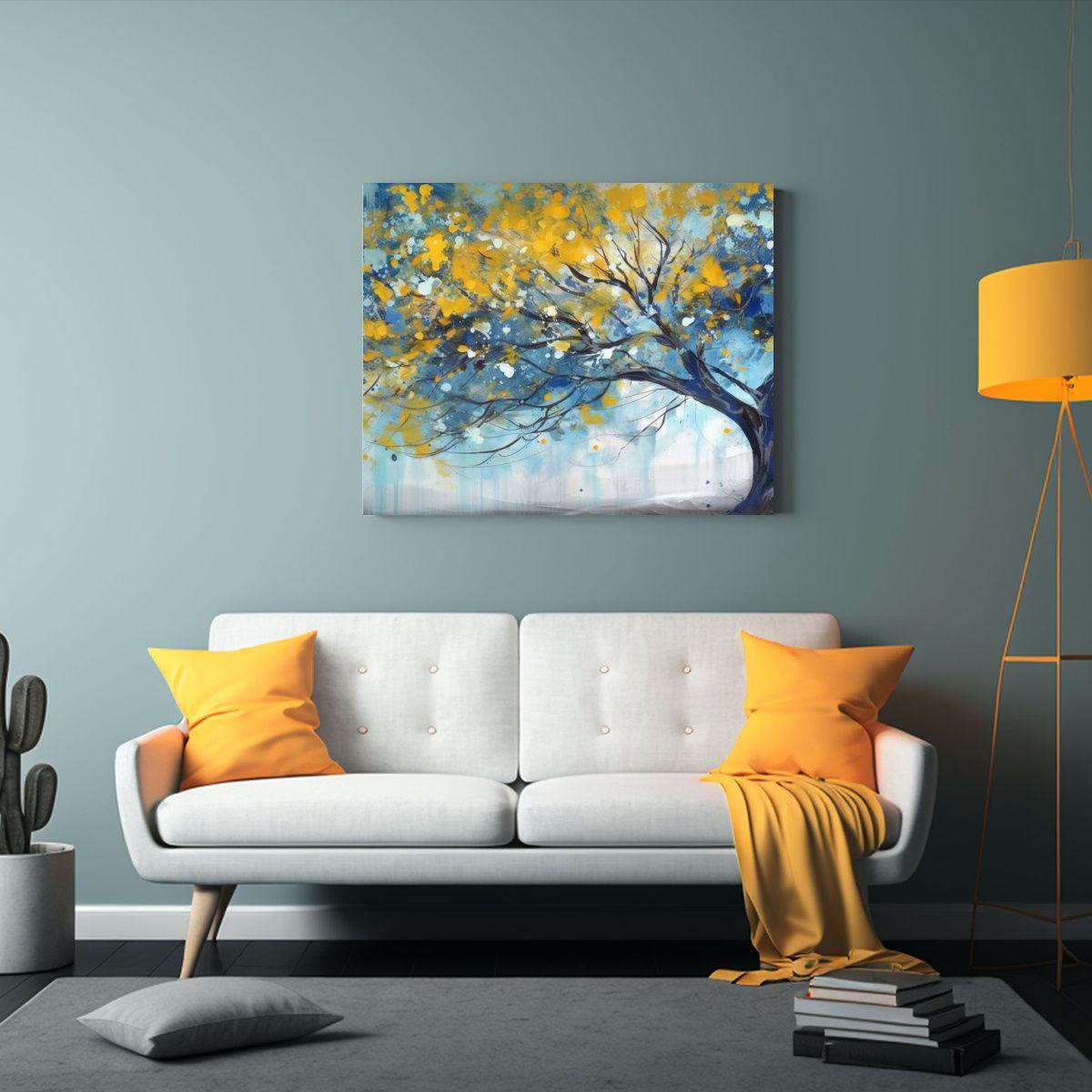 Cuadro Abstracto árbol Azul Amarillo Alta Resolución 45x30cm-2