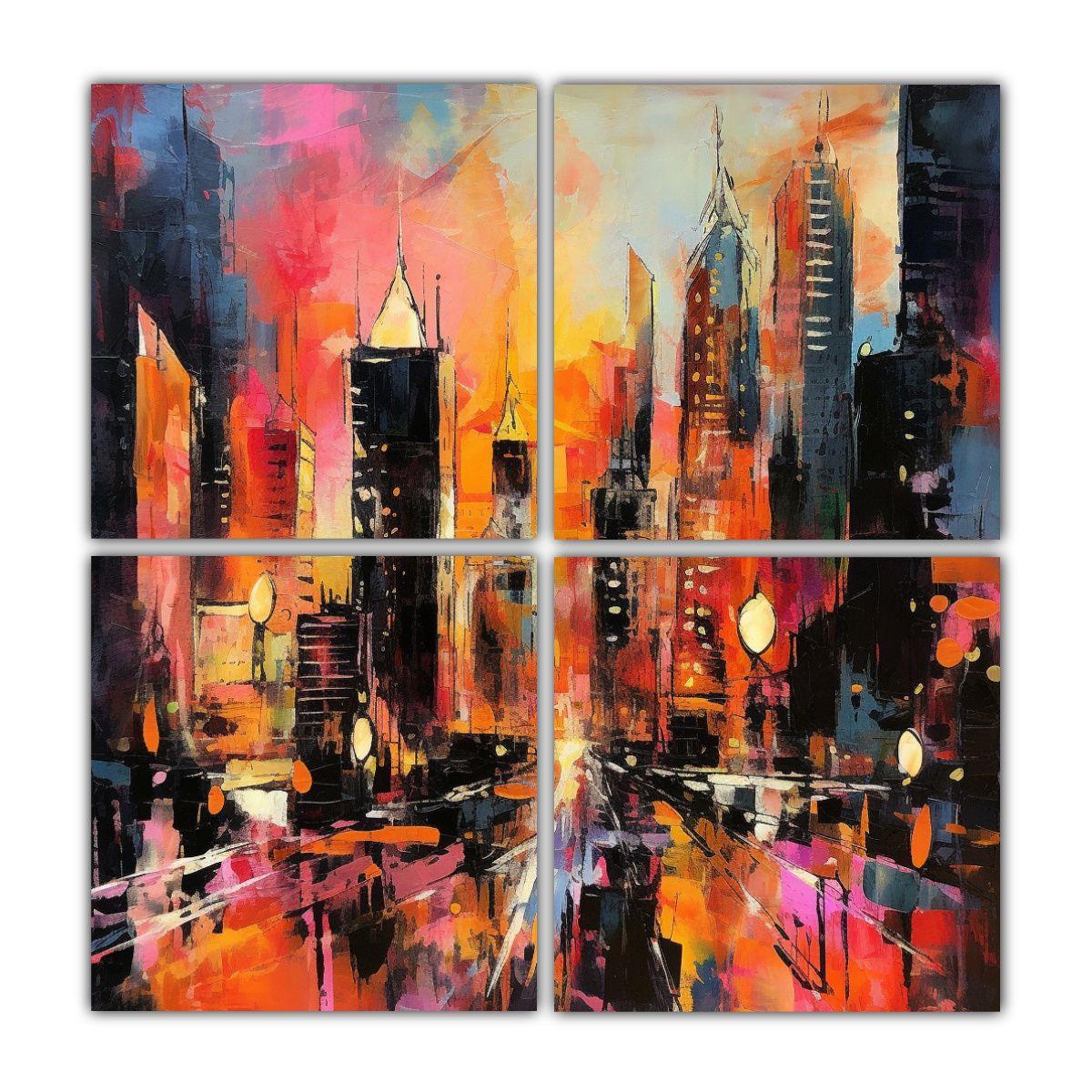 Pintura Abstracta Ciudad Al Amanecer Decoración 160x160 Cm-0