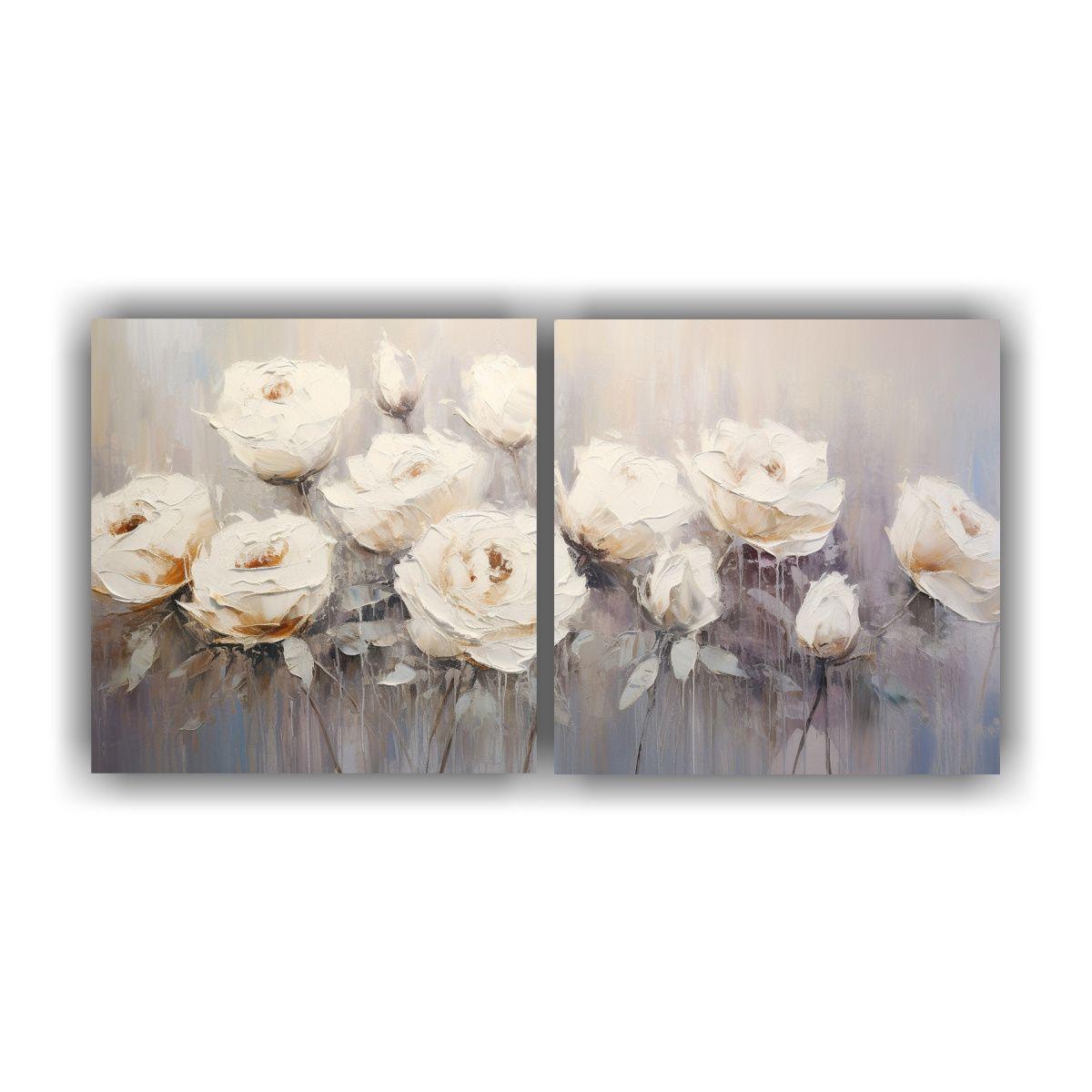 Pintura En Lienzo Estilo Rosas Blancas, 60x30 Cm-0