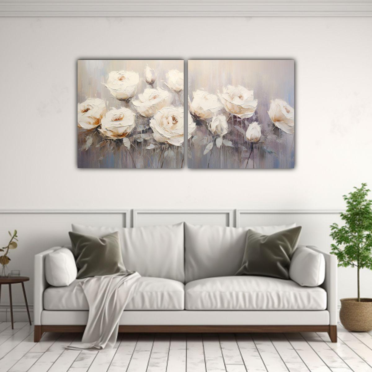 Pintura En Lienzo Estilo Rosas Blancas, 60x30 Cm-2