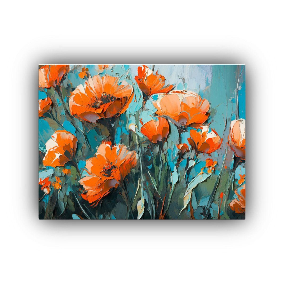 Pintura Floral Vintage En Lienzo: Comedor En Colores Turques 120x80cm-0
