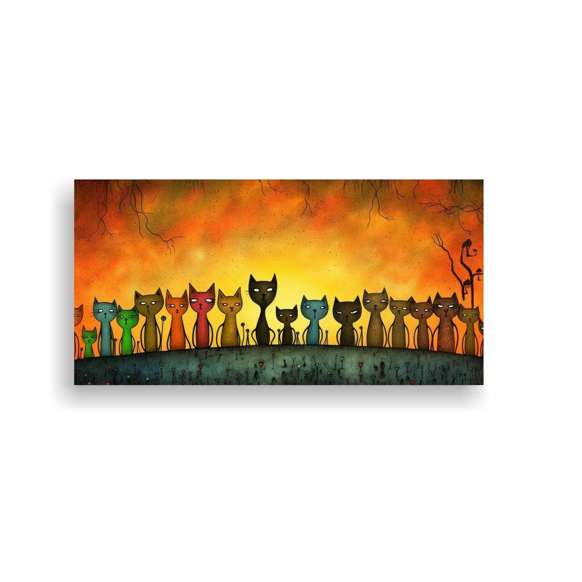 Cuadro Tonos Street Art Familia De Gatos 60x30cm-0