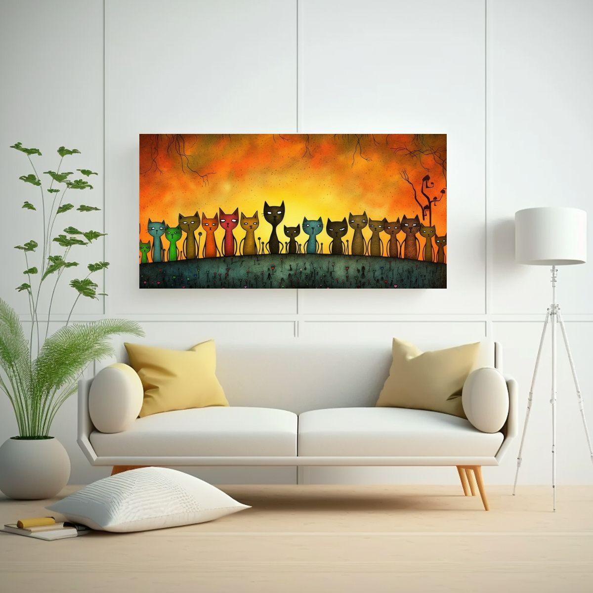 Cuadro Tonos Street Art Familia De Gatos 60x30cm-2