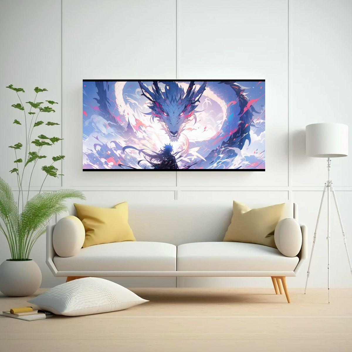 Cuadro Moderno Pared Poderoso Dragón En Colores 80x40cm-2