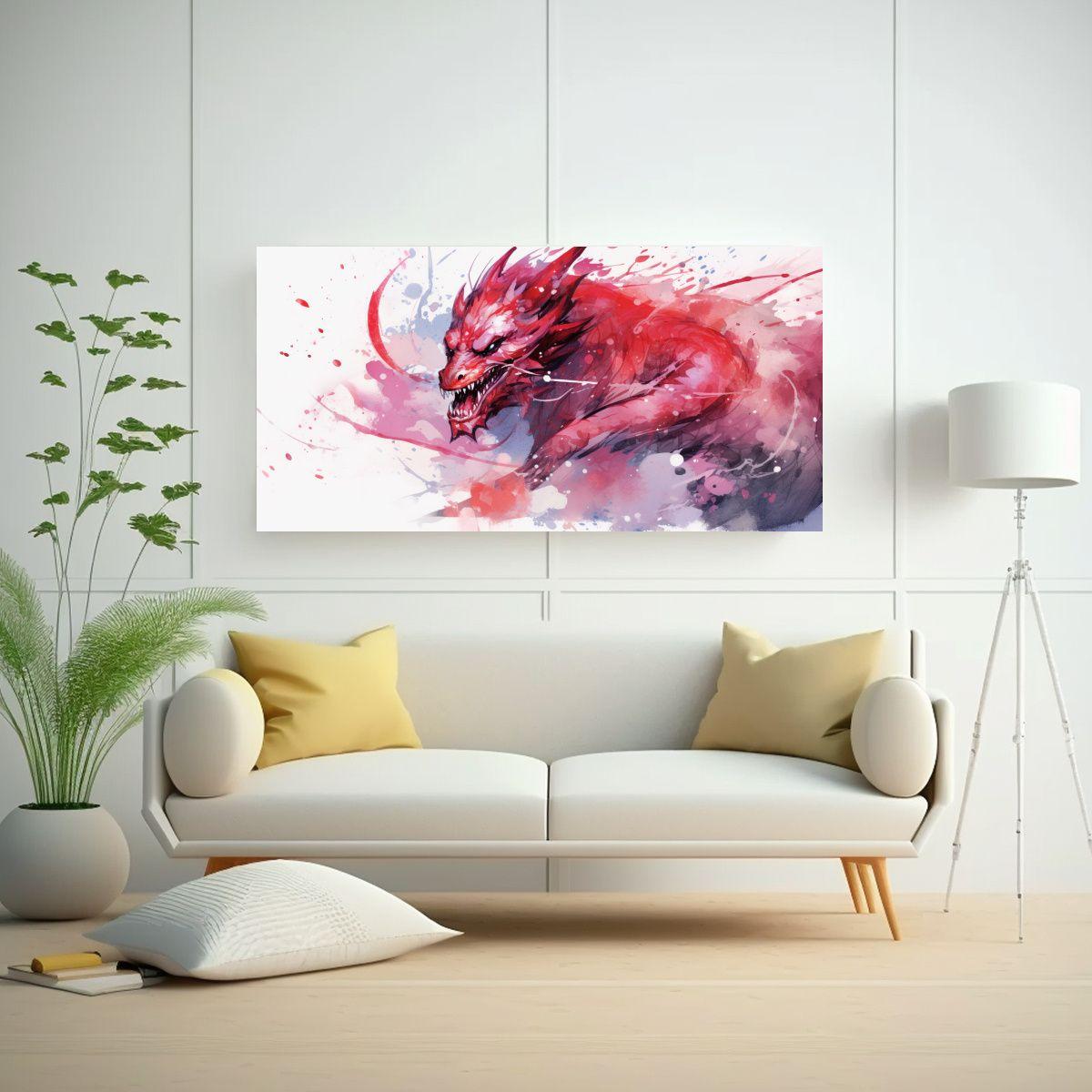 Pintura Decorativa De Un Dragón En Acuarelas Y To 140x70cm-2