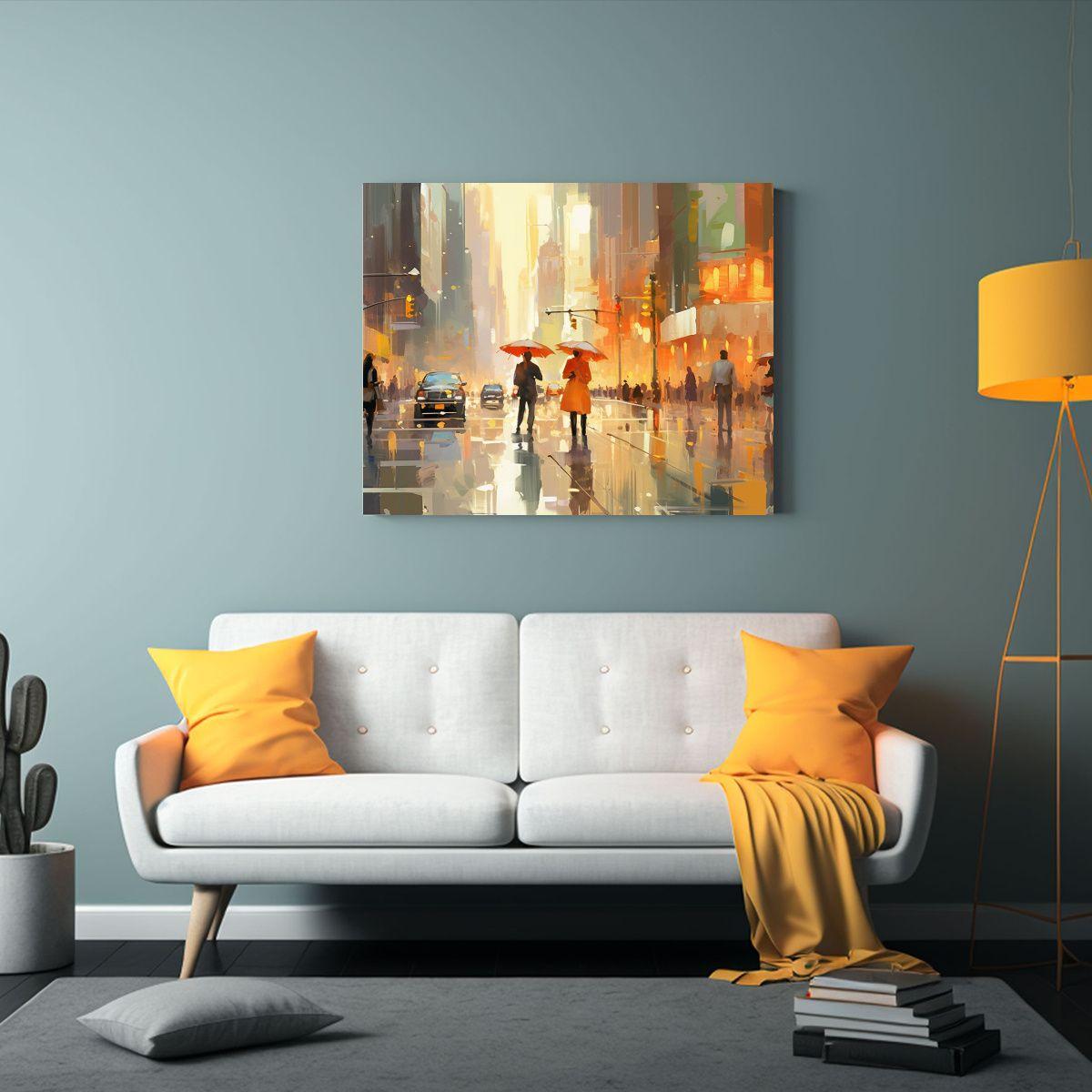 Impresión Arte En Lienzo: Peatones Bajo La Lluvia. 120x80cm-2