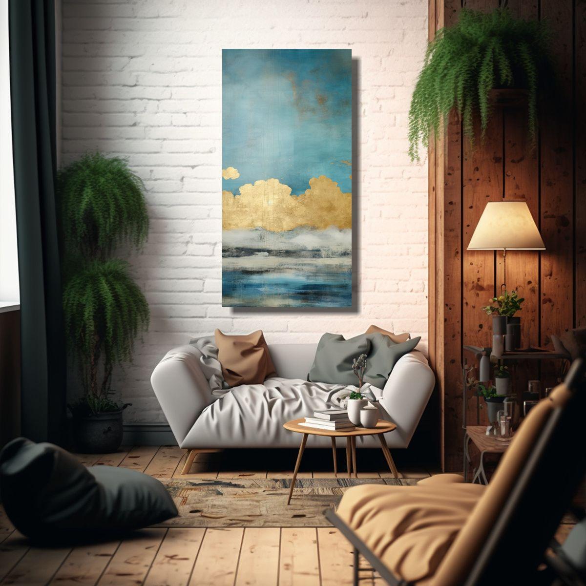 Pintura De Impacto Visual Con Dorado Y Acuarela 60x120cm-2