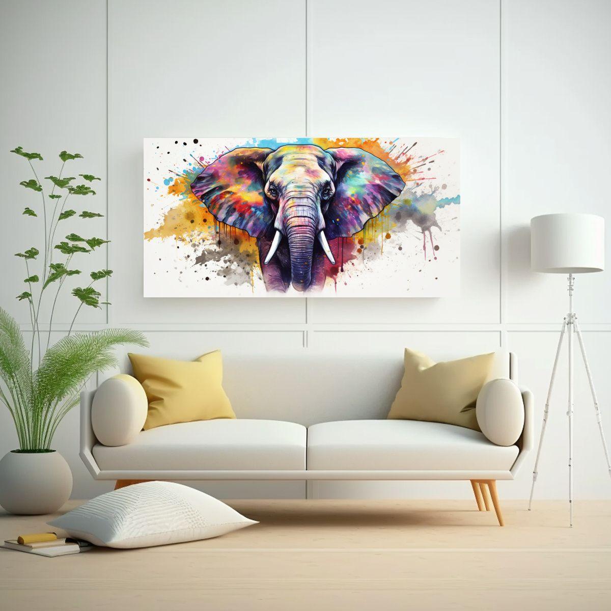 Pintura De Pared Elefante Asiático Acuarela 140x70cm-2