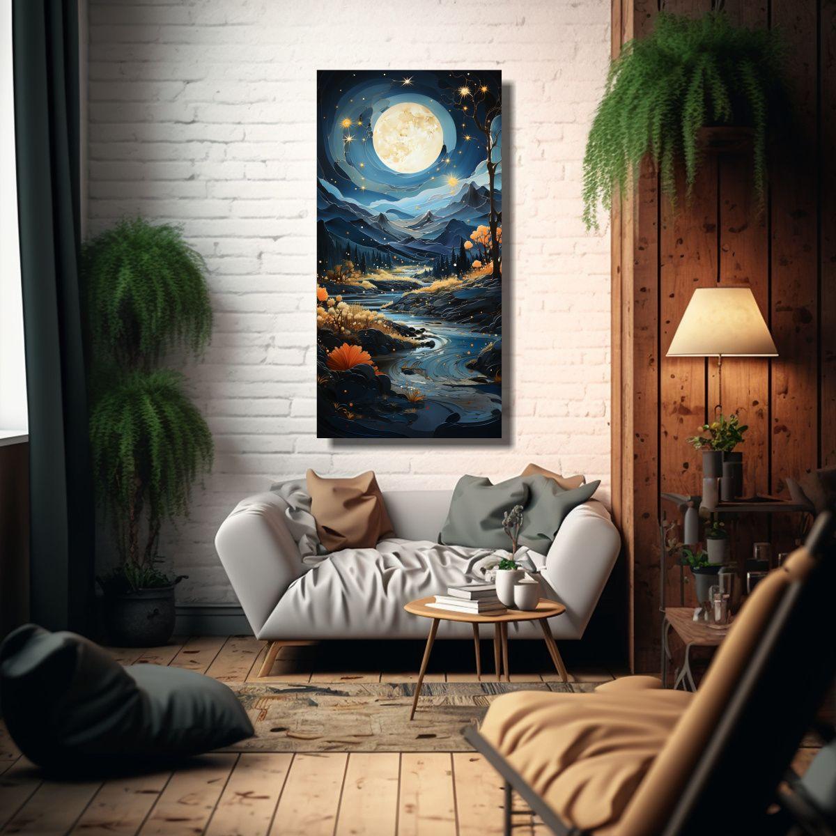Pintura Inspiradora De Fantasía Con Una Luna 50x100cm-2