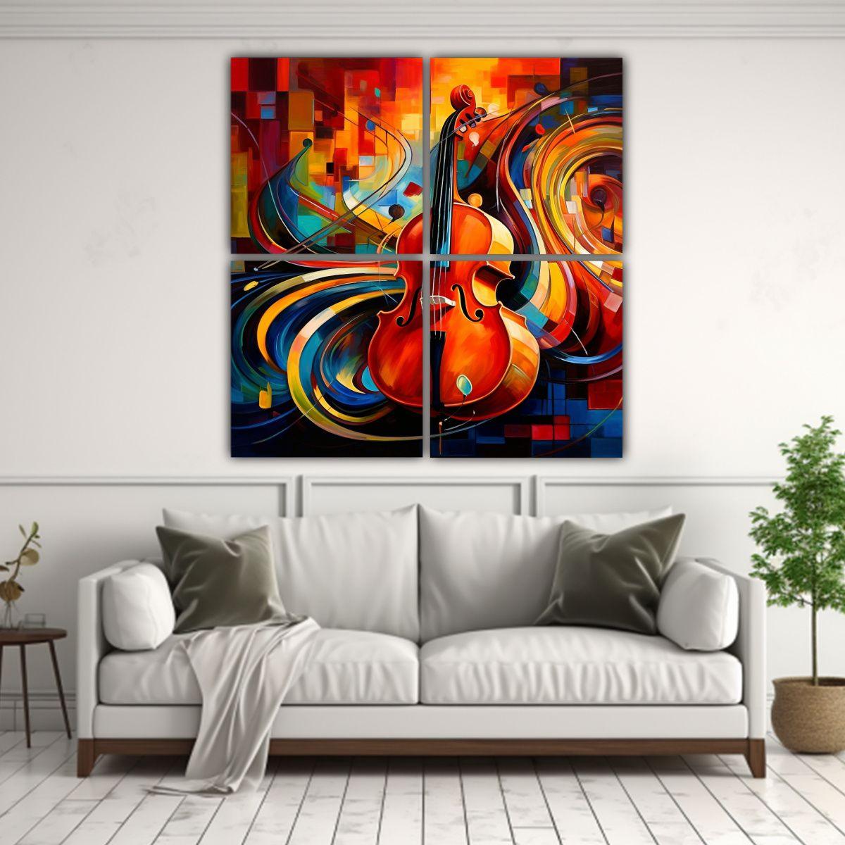 Cuatro Lienzos Con Impactante Composición Musical 180x180 Cm-2