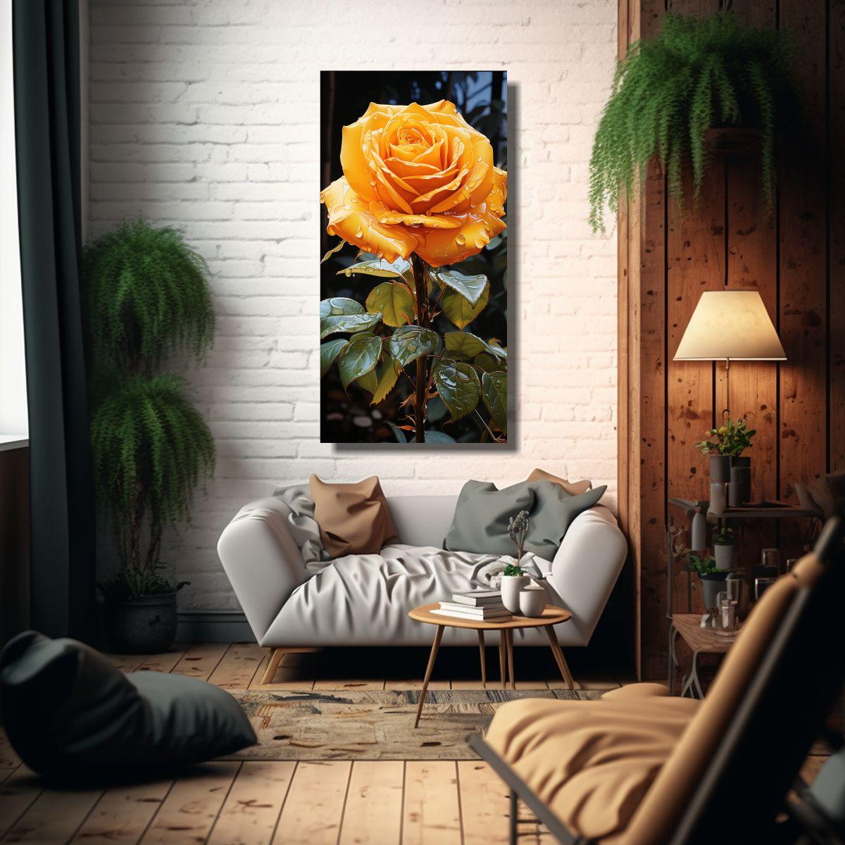 Pintura Decorativa De Rosa Amarilla Con Detalles 40x80cm-2