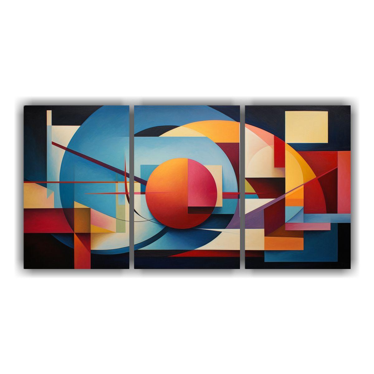 Pinturas Geométricas Abstractas En Tres Telas 240x120 Cm-0