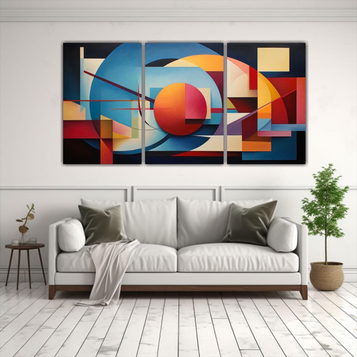 Pinturas Geométricas Abstractas En Tres Telas 240x120 Cm-2