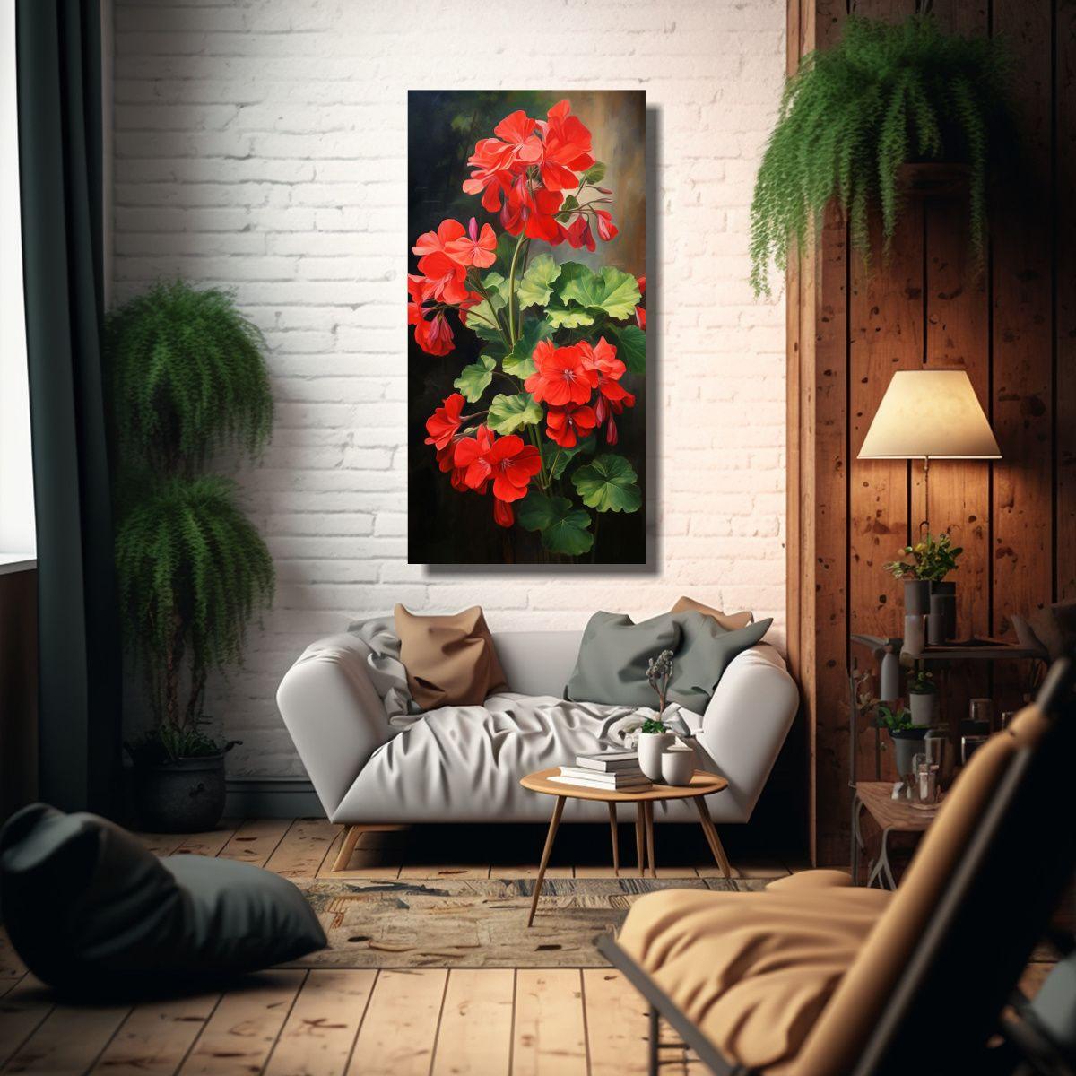 Pintura Abstracta De Flores Geranium En óleo 30x60cm-2