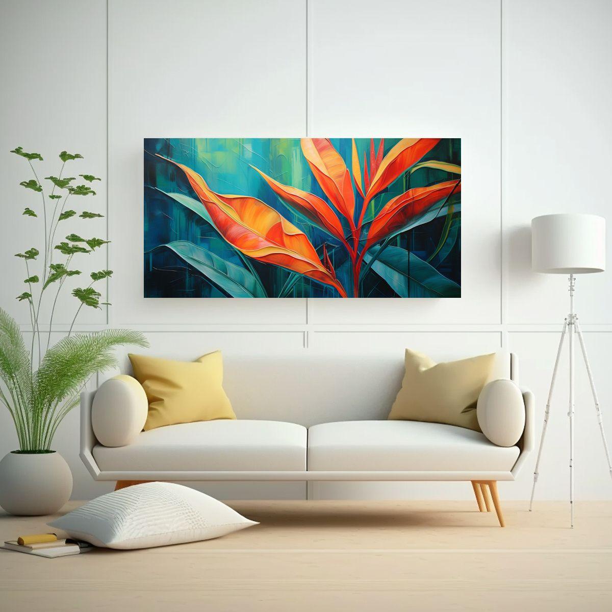 Pintura Abstracta De Hojas De Heliconia Detallada 40x20cm-2