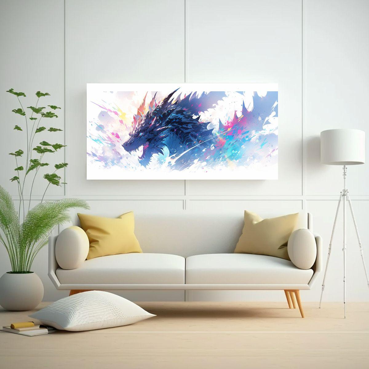 Pintura Abstracta Majestuosa De Un Dragón En Colo 60x30cm-2
