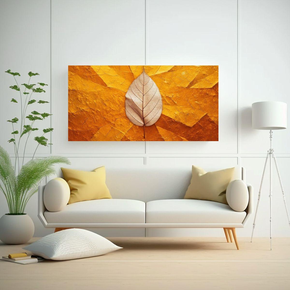 Cuadro Abstracto Hoja Otoño Vista Superior Arte 140x70cm-2