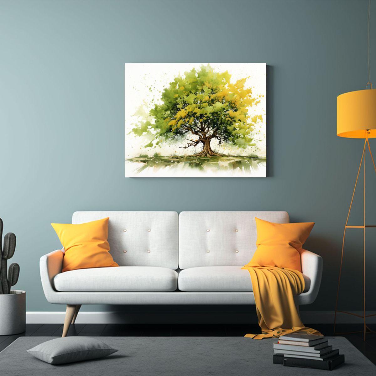 Pintura Abstracta De Ambiente De Un Roble En Colores Amarill 65x50cm-2