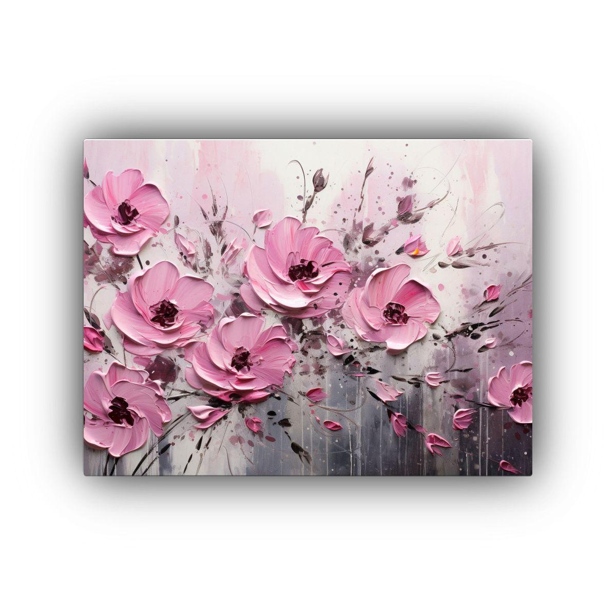 Pintura De Flores En Lienzo Con Colores Vibrantes 50x40cm-0