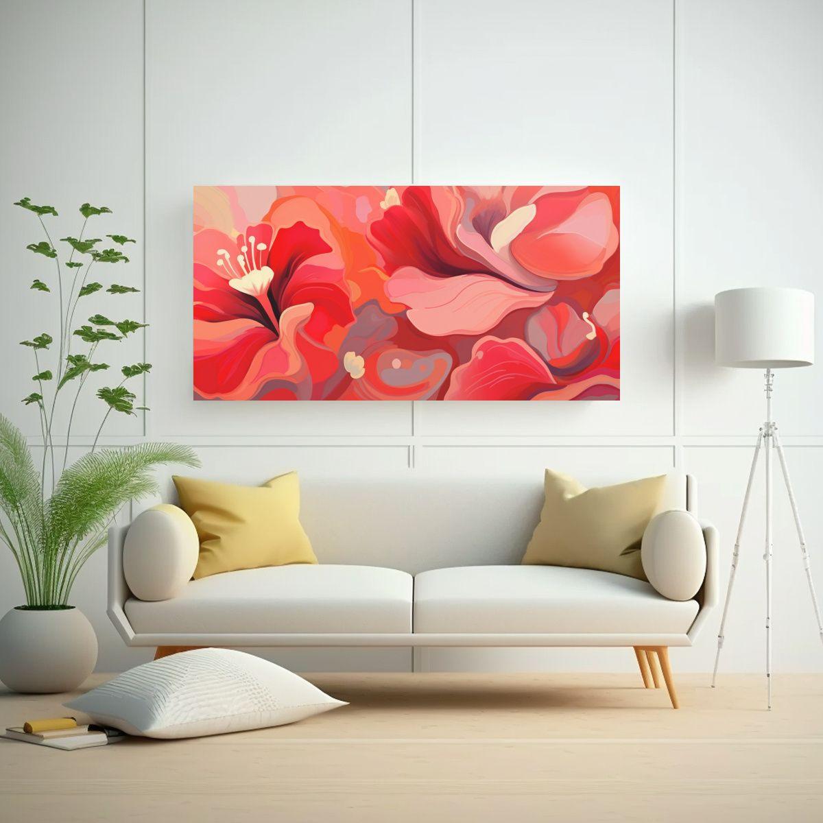 Pintura Roja Con Abstracto De Flores Rojas 60x30 Cm-2
