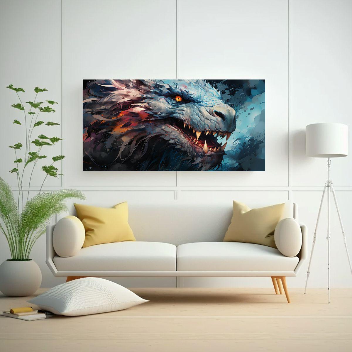 Pinturas De Arte Artesanal Calidad: Dragón Azul 40x20cm-2