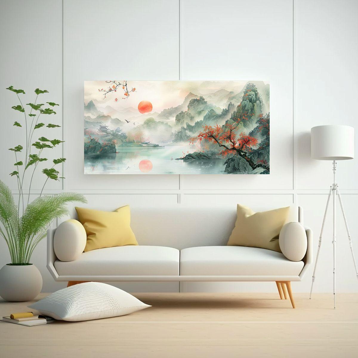 Pintura Clásica China Con Técnica De Pincelada 160x80 Cm-2