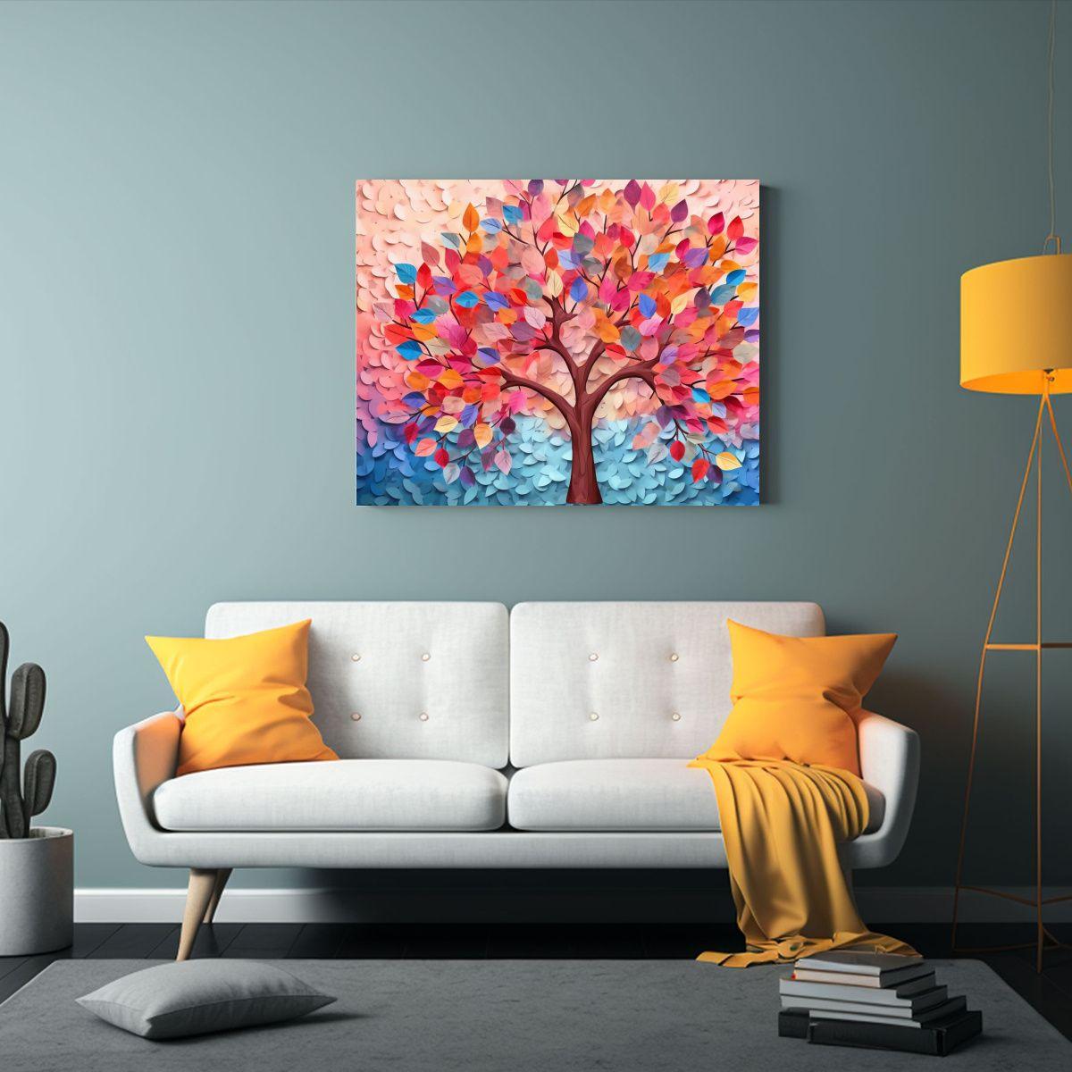 Pintura Decorativa De árbol Colorido Con Hojas En Ramas Col 30x20cm-2