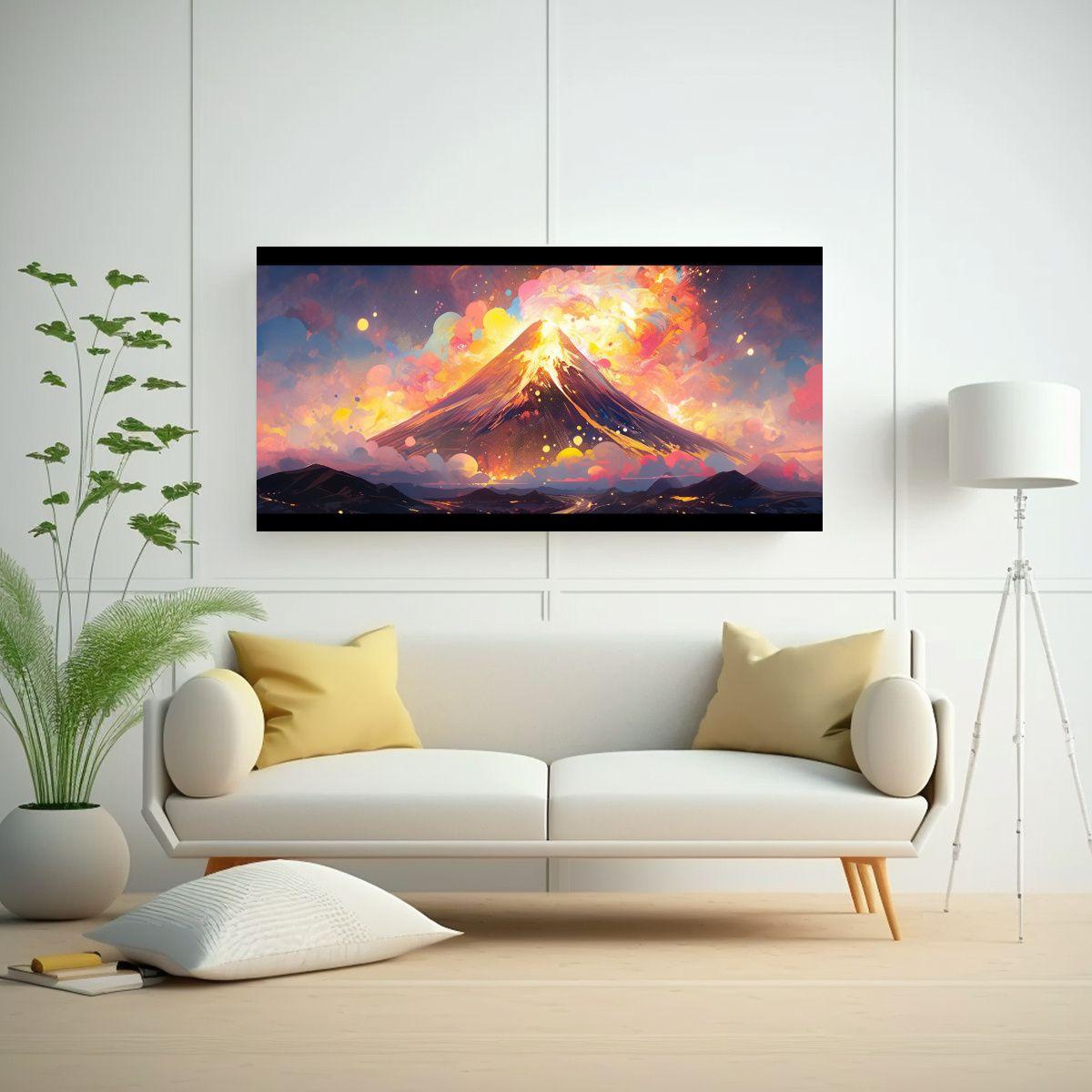 Pintura Abstracta De Un Volcán Con Arcoíris Y Co 80x40cm-2