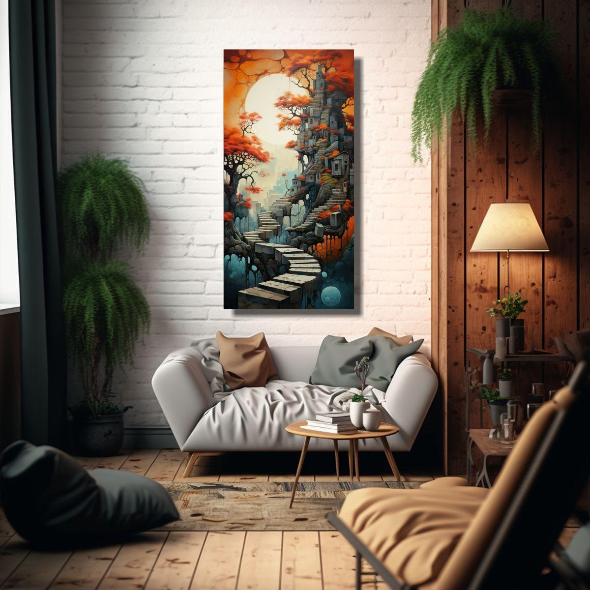 Pinturas Abstractas Urbanas Canva Finas Líneas 70x140cm-2