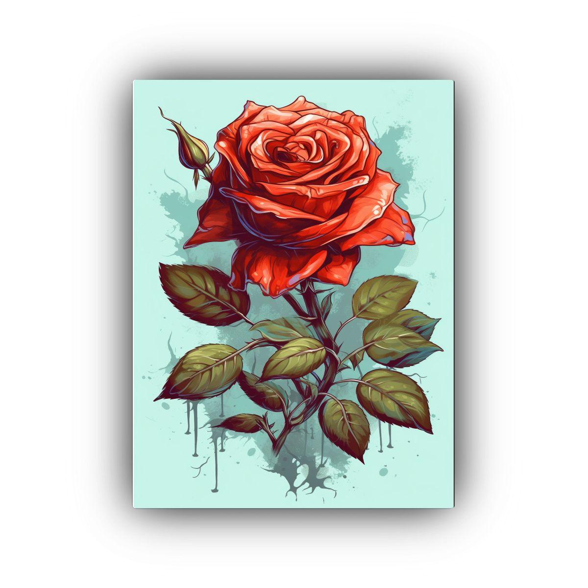 Cuadro De Una Hermosa Rosa Roja Con Hojas Verdes 80x120cm-0